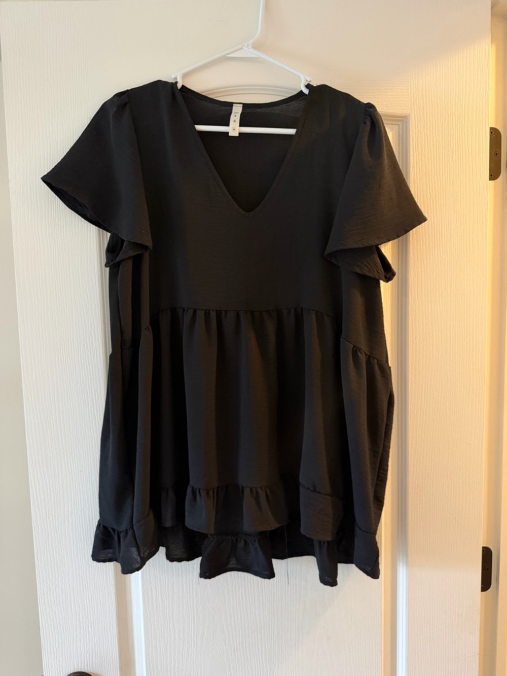 Black Tiered Babydoll Top | Flutter Sleeve V-Neck Blouse
